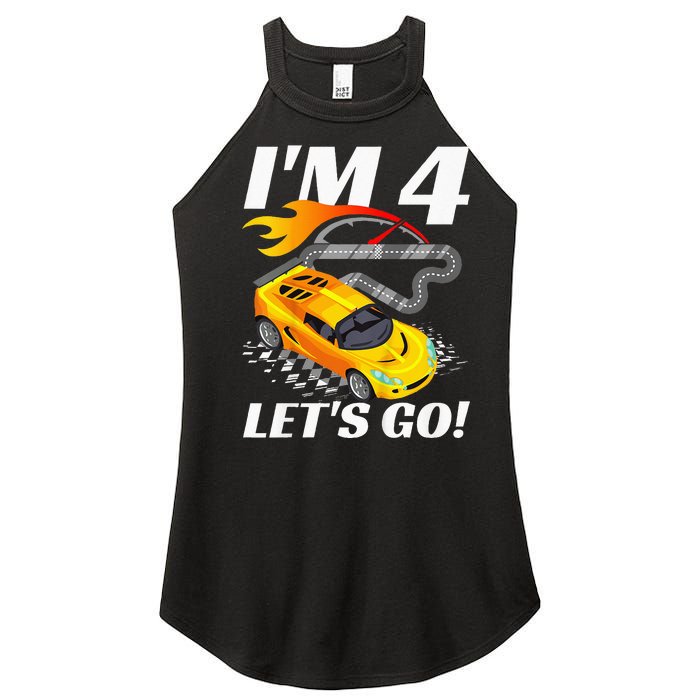 Kids 4 Year Old 4th Racing Racecar Birthday Party Women's Perfect Tri Rocker Tank