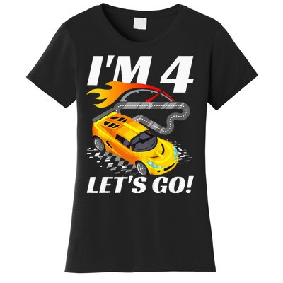 Kids 4 Year Old 4th Racing Racecar Birthday Party Women's T-Shirt