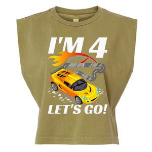 Kids 4 Year Old 4th Racing Racecar Birthday Party Garment-Dyed Women's Muscle Tee