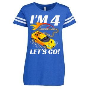 Kids 4 Year Old 4th Racing Racecar Birthday Party Enza Ladies Jersey Football T-Shirt