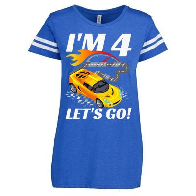 Kids 4 Year Old 4th Racing Racecar Birthday Party Enza Ladies Jersey Football T-Shirt