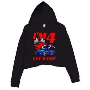 Kids 4 Year Old 4th Racing Racecar Birthday Party Crop Fleece Hoodie