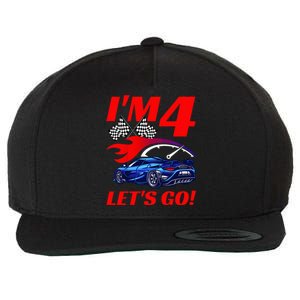 Kids 4 Year Old 4th Racing Racecar Birthday Party Wool Snapback Cap