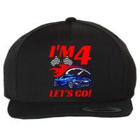 Kids 4 Year Old 4th Racing Racecar Birthday Party Wool Snapback Cap