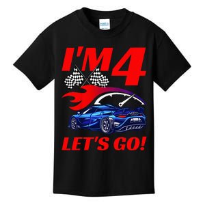 Kids 4 Year Old 4th Racing Racecar Birthday Party Kids T-Shirt