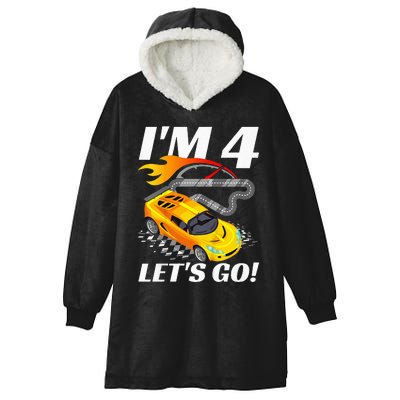 Kids 4 Year Old 4th Racing Racecar Birthday Party Hooded Wearable Blanket