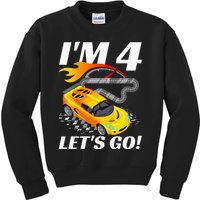 Kids 4 Year Old 4th Racing Racecar Birthday Party Kids Sweatshirt