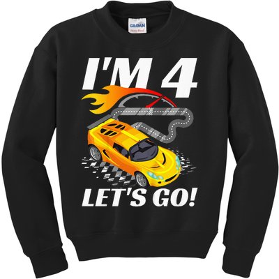 Kids 4 Year Old 4th Racing Racecar Birthday Party Kids Sweatshirt