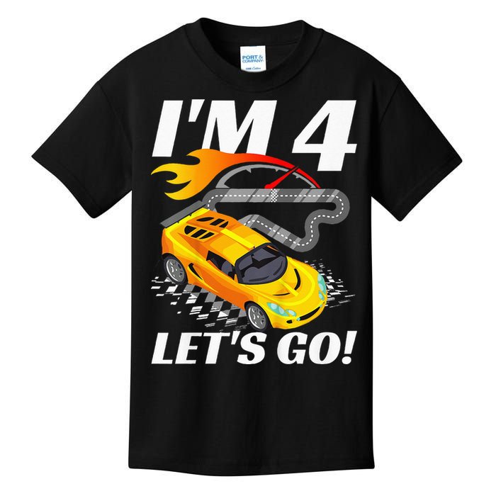 Kids 4 Year Old 4th Racing Racecar Birthday Party Kids T-Shirt