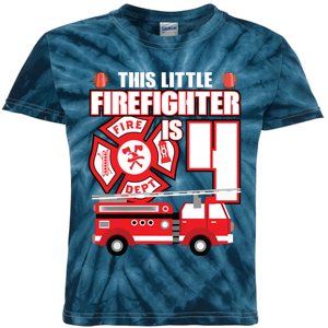 Kids 4 Year Old Firefighter Birthday Party Fire Truck 4th Gift Kids Tie-Dye T-Shirt