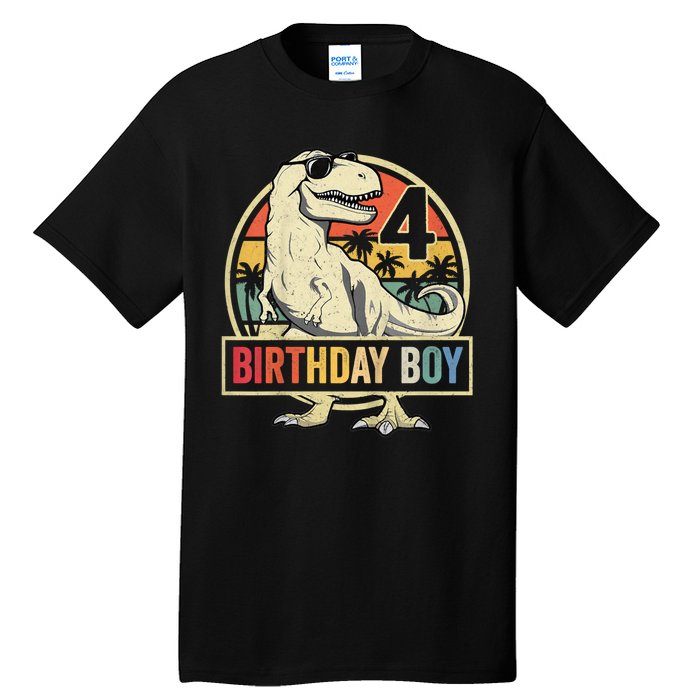 Kids 4 Year Old Shirt 4th Birthday Boy T Rex Dinosaur Tall T-Shirt