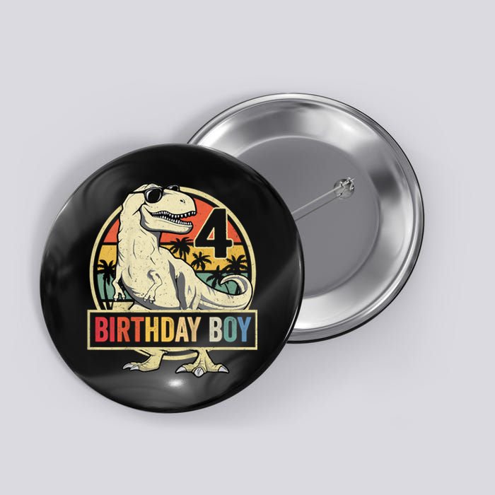 Kids 4 Year Old Shirt 4th Birthday Boy T Rex Dinosaur Button