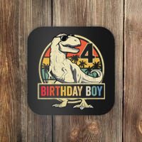 Kids 4 Year Old Shirt 4th Birthday Boy T Rex Dinosaur Coaster