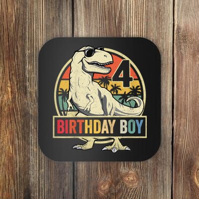 Kids 4 Year Old Shirt 4th Birthday Boy T Rex Dinosaur Coaster