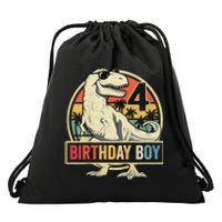 Kids 4 Year Old Shirt 4th Birthday Boy T Rex Dinosaur Drawstring Bag