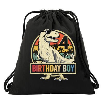 Kids 4 Year Old Shirt 4th Birthday Boy T Rex Dinosaur Drawstring Bag