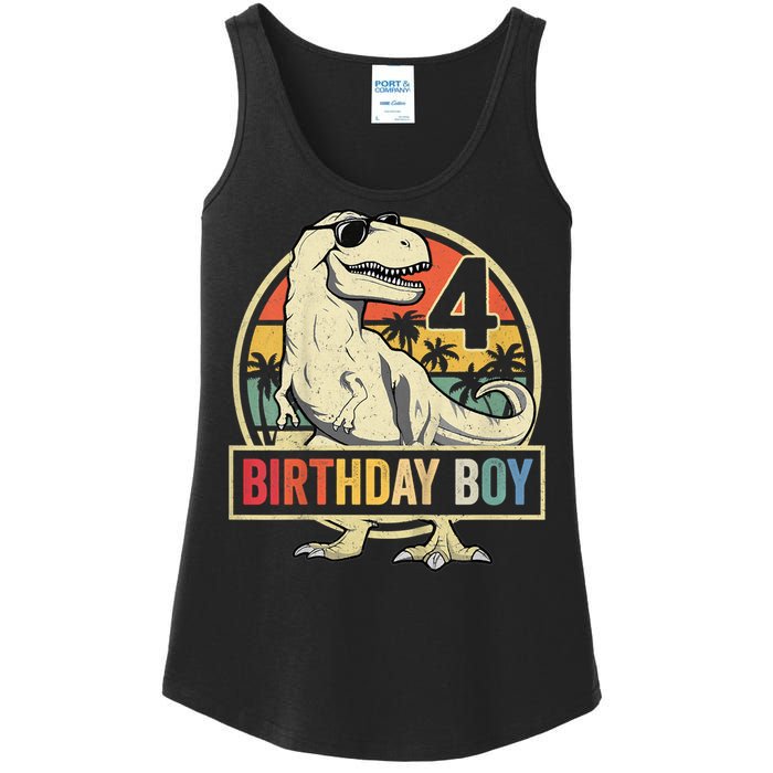 Kids 4 Year Old Shirt 4th Birthday Boy T Rex Dinosaur Ladies Essential Tank