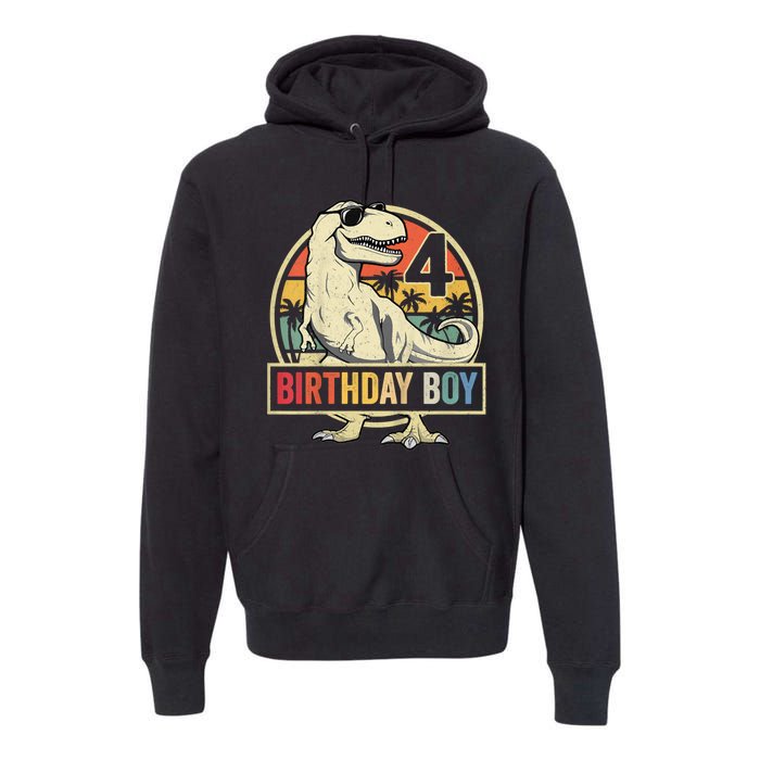 Kids 4 Year Old Shirt 4th Birthday Boy T Rex Dinosaur Premium Hoodie