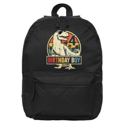 Kids 4 Year Old Shirt 4th Birthday Boy T Rex Dinosaur 16 in Basic Backpack