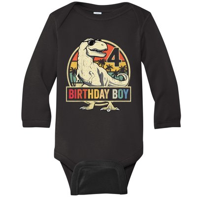 Kids 4 Year Old Shirt 4th Birthday Boy T Rex Dinosaur Baby Long Sleeve Bodysuit