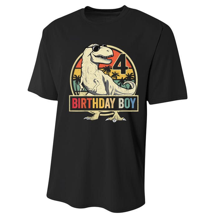 Kids 4 Year Old Shirt 4th Birthday Boy T Rex Dinosaur Performance Sprint T-Shirt