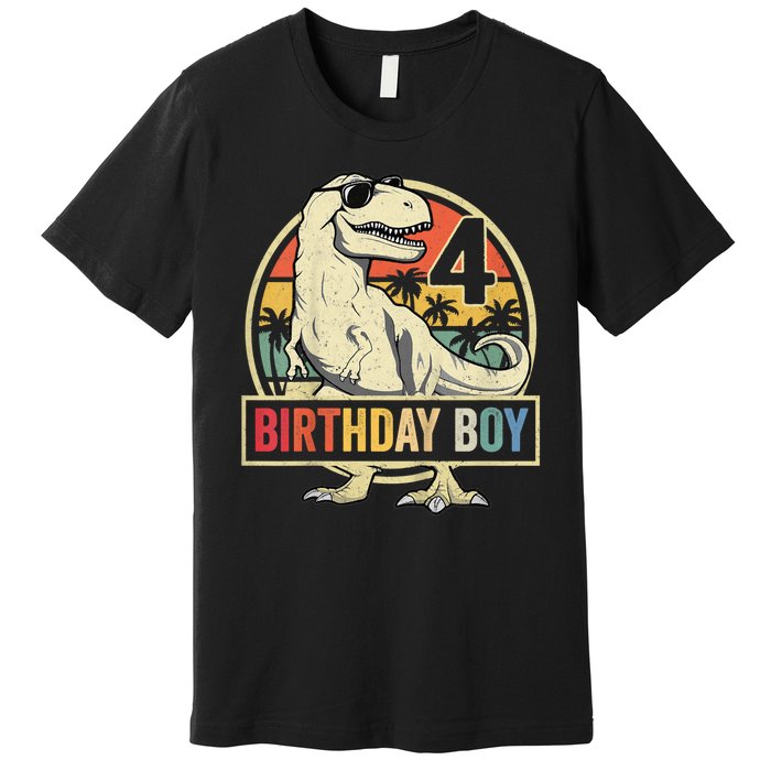 Kids 4 Year Old Shirt 4th Birthday Boy T Rex Dinosaur Premium T-Shirt