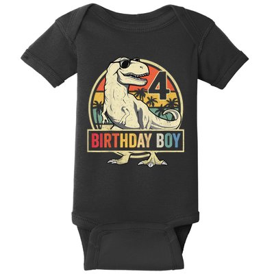 Kids 4 Year Old Shirt 4th Birthday Boy T Rex Dinosaur Baby Bodysuit