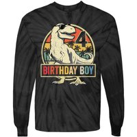 Kids 4 Year Old Shirt 4th Birthday Boy T Rex Dinosaur Tie-Dye Long Sleeve Shirt