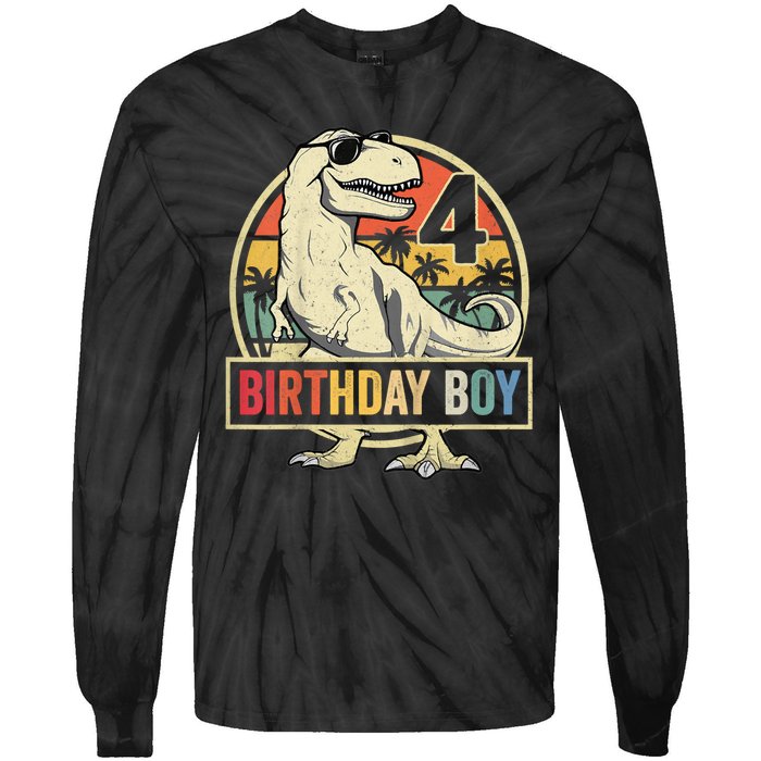 Kids 4 Year Old Shirt 4th Birthday Boy T Rex Dinosaur Tie-Dye Long Sleeve Shirt