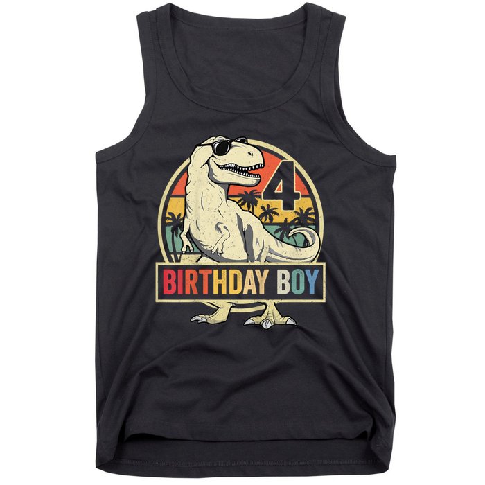 Kids 4 Year Old Shirt 4th Birthday Boy T Rex Dinosaur Tank Top