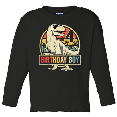 Kids 4 Year Old Shirt 4th Birthday Boy T Rex Dinosaur Toddler Long Sleeve Shirt