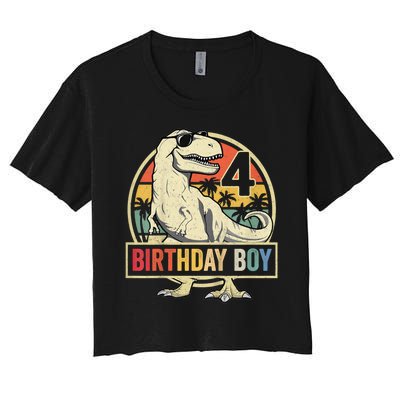 Kids 4 Year Old Shirt 4th Birthday Boy T Rex Dinosaur Women's Crop Top Tee