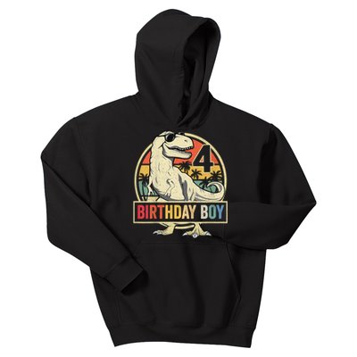 Kids 4 Year Old Shirt 4th Birthday Boy T Rex Dinosaur Kids Hoodie