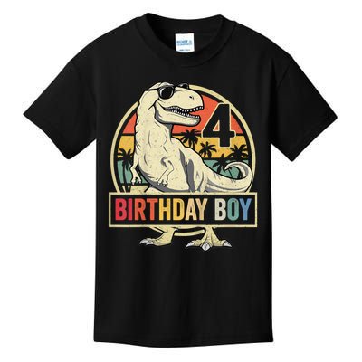 Kids 4 Year Old Shirt 4th Birthday Boy T Rex Dinosaur Kids T-Shirt