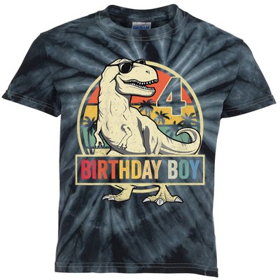 Kids 4 Year Old Shirt 4th Birthday Boy T Rex Dinosaur Kids Tie-Dye T-Shirt