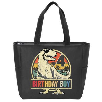 Kids 4 Year Old Shirt 4th Birthday Boy T Rex Dinosaur Zip Tote Bag