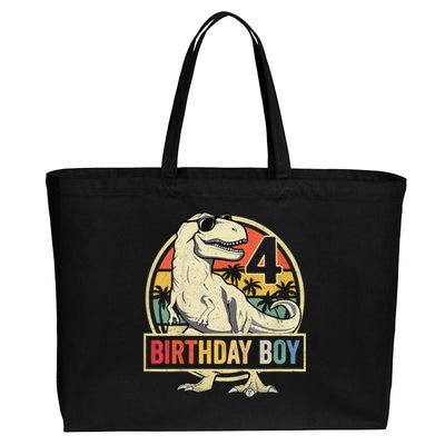 Kids 4 Year Old Shirt 4th Birthday Boy T Rex Dinosaur Cotton Canvas Jumbo Tote