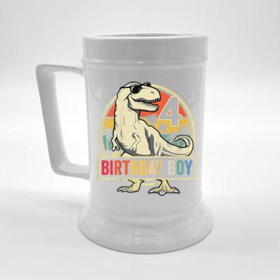 Kids 4 Year Old Shirt 4th Birthday Boy T Rex Dinosaur Beer Stein