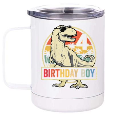 Kids 4 Year Old Shirt 4th Birthday Boy T Rex Dinosaur 12 oz Stainless Steel Tumbler Cup