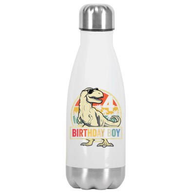 Kids 4 Year Old Shirt 4th Birthday Boy T Rex Dinosaur Stainless Steel Insulated Water Bottle