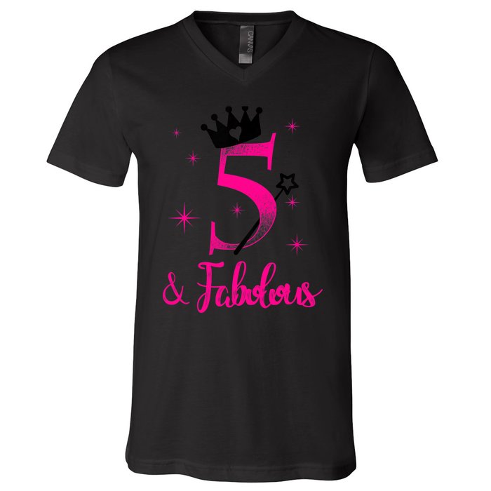 Kid 5 And Fabulous (Five) - 5th Birthday V-Neck T-Shirt