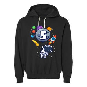 K.i.d.s 5th Birthday Astronaut 5 Year Old Birthday Boy Garment-Dyed Fleece Hoodie