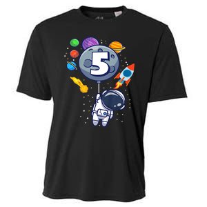 K.i.d.s 5th Birthday Astronaut 5 Year Old Birthday Boy Cooling Performance Crew T-Shirt