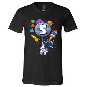 K.i.d.s 5th Birthday Astronaut 5 Year Old Birthday Boy V-Neck T-Shirt