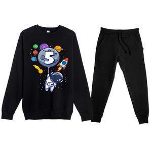 K.i.d.s 5th Birthday Astronaut 5 Year Old Birthday Boy Premium Crewneck Sweatsuit Set