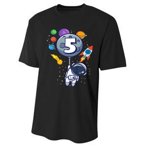 K.i.d.s 5th Birthday Astronaut 5 Year Old Birthday Boy Performance Sprint T-Shirt