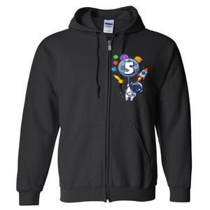 K.i.d.s 5th Birthday Astronaut 5 Year Old Birthday Boy Full Zip Hoodie