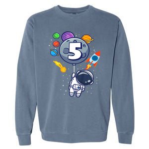 K.i.d.s 5th Birthday Astronaut 5 Year Old Birthday Boy Garment-Dyed Sweatshirt