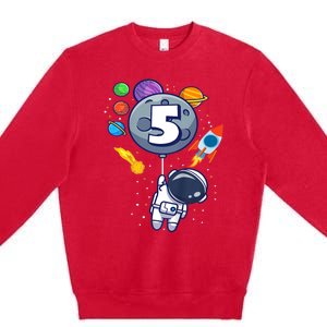 K.i.d.s 5th Birthday Astronaut 5 Year Old Birthday Boy Premium Crewneck Sweatshirt