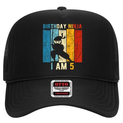 K.i.d.s 5th Birthday Ninja 5 Year Old Birthday High Crown Mesh Back Trucker Hat